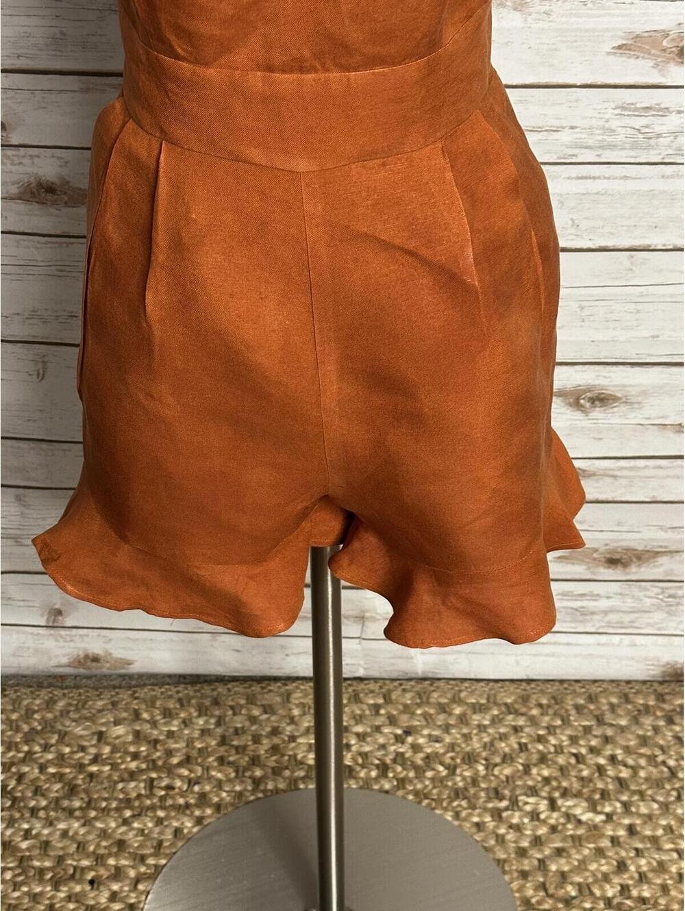 LOFT sleeveless ruffled hem romper Size 4 linen-blend rust coastal summer - Picture 4 of 9